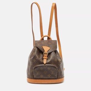 Louis Vuitton Brown Monogram Canvas Backpack with Tan Leather Trim
